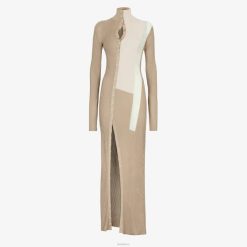Fendi mujer vestido de seda y viscosa 2LH8E953 vestir beige