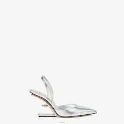 Fendi mujer zapatos destalonados de tacón alto de cuero 2LH8E1354 zapatos plata