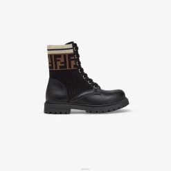 Fendi niños Botas moteras unisex junior en piel y tejido. 2LH8E2951 zapatos negro