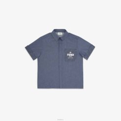 Fendi niños camisa de cambray para niño 2LH8E2957 vestir azul