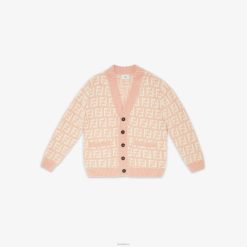 Fendi niños cárdigan de chenilla color crema 2LH8E2895 vestir rosa