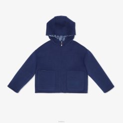 Fendi niños chaqueta de paño de lana de doble cara con logo 2LH8E2851 vestir azul