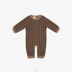 Fendi niños mameluco de algodón y cachemir tabaco 2LH8E2781 vestir moda