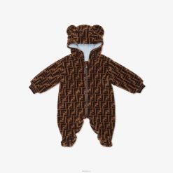 Fendi niños Mono corto de bebé con osito de peluche largo en mezcla de lana y logo FF por toda la prenda 2LH8E2785 vestir moda