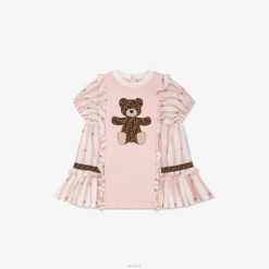 Fendi niños vestido de popelina y algodón a rayas 2LH8E2825 vestir rosa